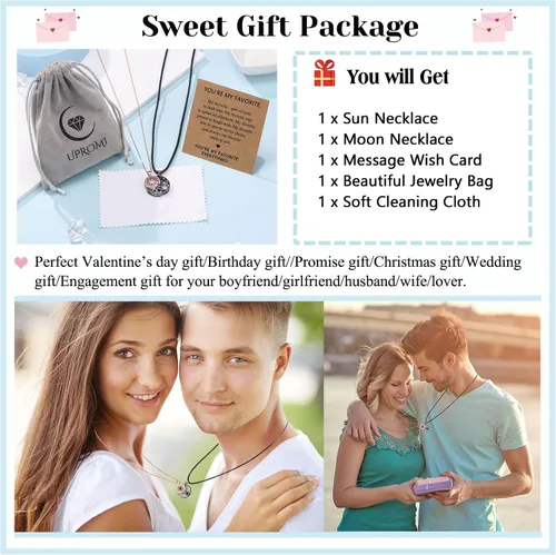 Vista 6 de UPROMI Collar de pareja para novio, novia, marido, hombre, alma gemela, aniversario, día de San Valentín, regalos para él y ella