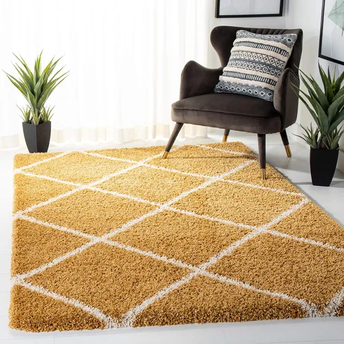 Vista 109 de SAFAVIEH Hudson Shag Collection - Alfombra decorativa de 2 x 3 pies, color beige y marfil, diseño moderno de enrejado, no desprende pelusa