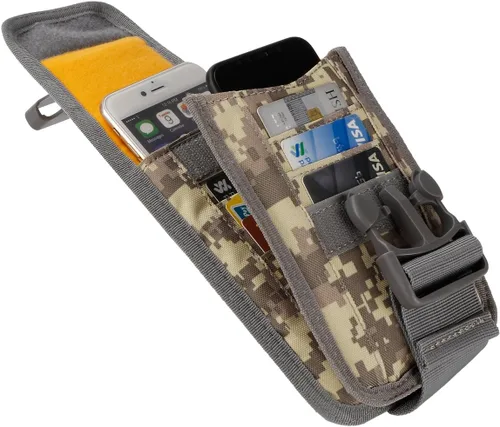 Vista 3 de Cinturón táctico Molle de doble capacidad para la cintura, funda de nailon para teléfono con ranuras para tarjetas para iPhone 13 Pro