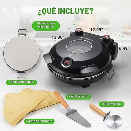 Vista 7 de NutriChef Horno eléctrico para pizza Máquina de pizza de encimera de 1200 W con control de temperatura y termómetro Ventana de visualización
