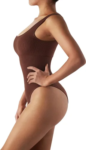 Vista 8 de MOSHENGQI Body sin mangas acanalado para mujer, sexy, sin mangas, cuello cuadrado
