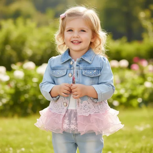 Vista 5 de Yao Conjuntos de ropa de mezclilla para bebés y niñas, conjuntos de 3 piezas, camisa de mezclilla y jeans