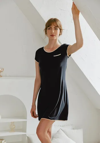 Vista 4 de Ekouaer - Vestido de dormir de mujer, camisón de manga corta con parches de satén, con bolsillos