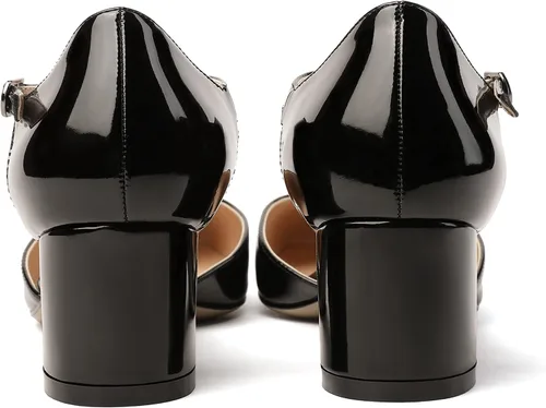 Vista 4 de MODENCOCO Zapatos de tacón bajo grueso con hebilla recortada para mujer, con correa en el tobillo, puntera cuadrada, 2 pulgadas