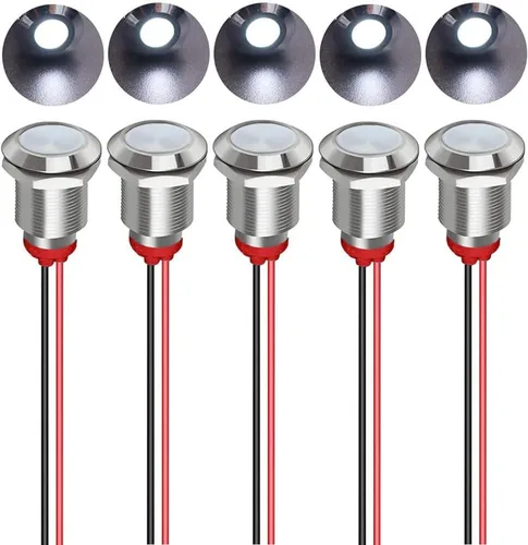 Vista 19 de Gebildet 5 piezas de luz piloto indicadora LED de plástico AC/DC 12-24V, tamaño del orificio de montaje 12 mm (rojo/naranja/azul/verde/blanco)