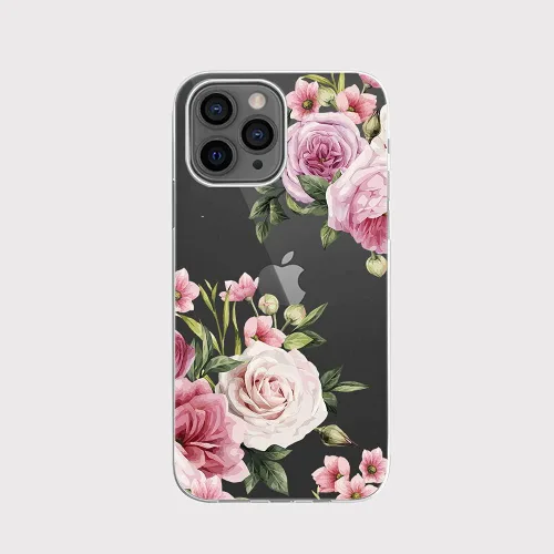 Vista 2 de Blingy's Funda para iPhone 13 Pro (6.1 pulgadas), bonito patrón de rosas retro con diseño de flores de rosa, transparente, funda protectora