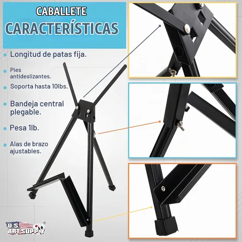Vista 3 de US Art mesa suplementaria de parte superior de aluminio con caballete de exposición, grande, doble brazo