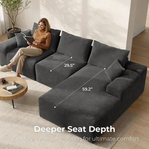 Vista 2 de LIKIMIO AuraCord - Sofá tumbono modular en forma de L, sofá modular sin hueso de 120 pulgadas para sala de estar, asiento profundo de gran