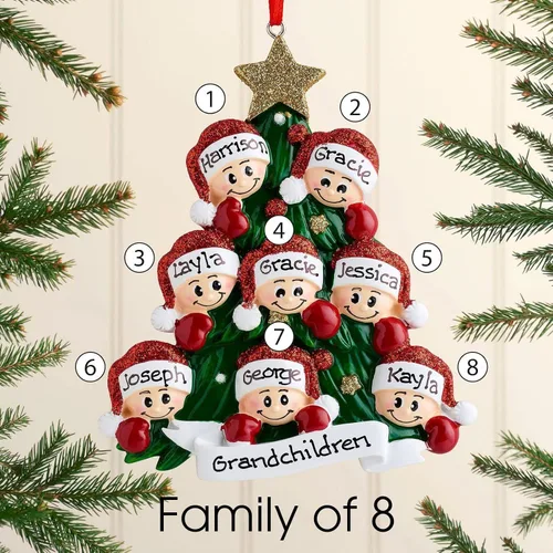 Vista 2 de Adornos de Navidad personalizados, adornos para árbol de Navidad, familia de 2 a 7 nombres, muñeco de nieve, ciervo, decoración de Navidad