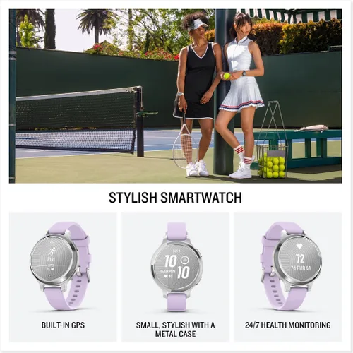 Vista 2 de Garmin Lily 2 - Reloj inteligente pequeño y elegante de hasta 5 días de duración de la batería, pantalla oculta, lente con patrón lila metálico