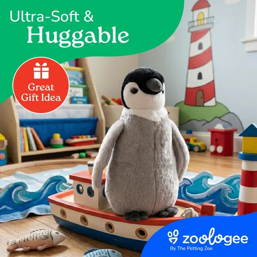 Vista 6 de The Petting Zoo Peluche de pollito, pingüino emperador, regalos para niños, animales marinos Earth Keeperz, juguete de peluche de pingüino emperador