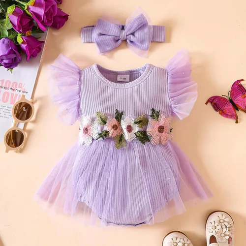 Vista 9 de Mameluco para bebé y niña, ropa floral para el verano, traje de verano