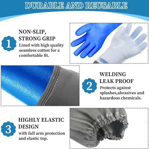 Vista 2 de Eiito Extra-Long 26" Rubber Pond Gloves, Chemical Resistant PVC Reusable Heavy Duty Waterproof Cleaning Glove