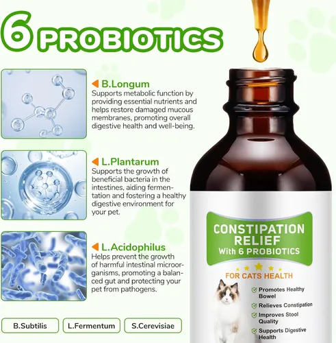 Vista 3 de Alivio del estreñimiento del gato, alivio del estreñimiento para gatos con 6 probióticos activos Promueve movimientos intestinales saludables
