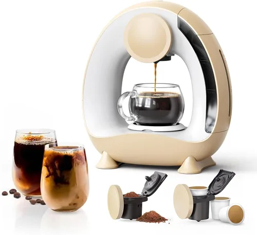 Vista 12 de Cafetera de una sola porción 2 en 1, cafetera rápida de 1400 W para cápsulas K-Cup y café molido, cafetera americana y de té de un solo toque con 2