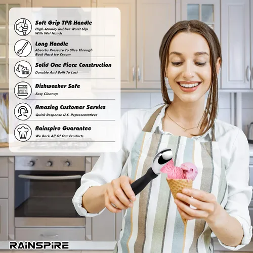 Vista 6 de Rainspire Cuchara de helado de acero inoxidable con mango cómodo, cuchara para helado resistente, pala para helado, ideal para cucharas de helado