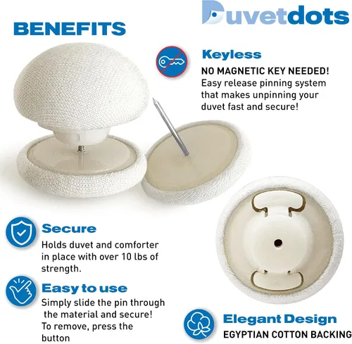 Vista 2 de Duvetdots - Clips de edredón sin llave, color beige, no necesita llaves. Paquete de 8 pasadores de ropa de cama de algodón egipcio con bloqueo