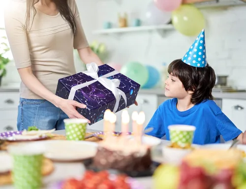 Vista 8 de GIOLNIAY Papel de regalo de galaxia para niños y niñas, cumpleaños, baby shower, estrellas de neón, cielo nocturno, galaxia con nebulosa, 8 hojas