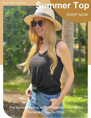 Vista 2 de OFEEFAN Camisetas sin mangas para mujer, escote redondo amplio, ajuste holgado, ropa de verano