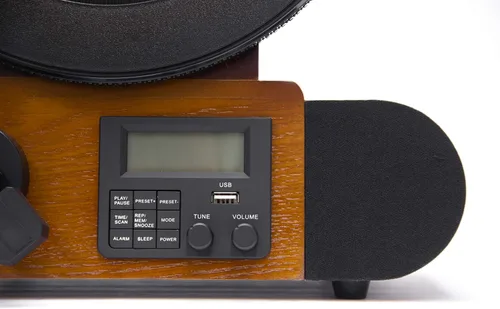 Vista 5 de Vert - Reproductor de discos de vinilo vertical Radio FM, Bluetooth, AUX, USB Reloj despertador Cartucho Audio Technica Altavoces de rango