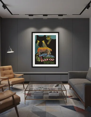 Vista 7 de Edgar Allan Poe's The Black Cat - Protagonizada por Boris Karloff Bela Lugosi - Póster de película vintage c.1934 - Impresión artística maestra