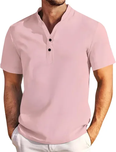 Vista 8 de Camisa de lino para hombre, manga larga, Henley, casual, verano, grande, alta, algodón, ligera, para negocios, trabajo, vacaciones, crucero