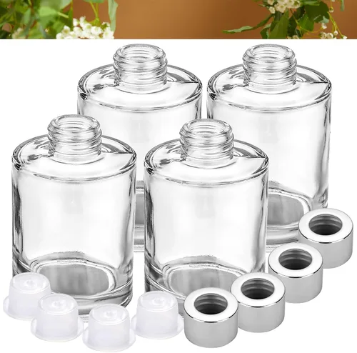 Vista 5 de Wesiti Paquete de 20 botellas difusoras de junco, frascos de vidrio recargables vacíos, botellas difusoras de 4 onzas con tapas plateadas