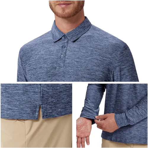 Vista 21 de NAVISKIN Camisas polo de manga larga para hombre, camisas de golf con cuello UPF 50 SPF para hombre, secado rápido, absorbe la humedad
