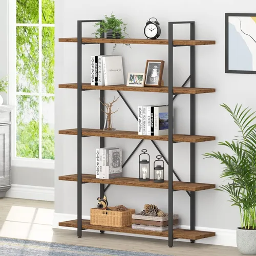 Vista 21 de HSH - Estantería de 3 niveles en negro, estanterías de almacenamiento pequeñas de metal y madera industriales, estanterías modernas abiertas de 3
