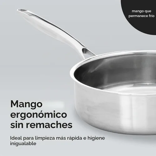 Vista 4 de Black Cube Utensilios de cocina de acero inoxidable, sartén para saltear con tapa, 9.5 pulgadas de diámetro, 3 cuartos de galón