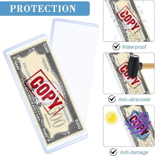 Vista 2 de Sepamoon 30 fundas para billetes de dólar, 6.9 x 2.95 pulgadas, fundas de plástico duro transparente para billetes, impermeables, soporte