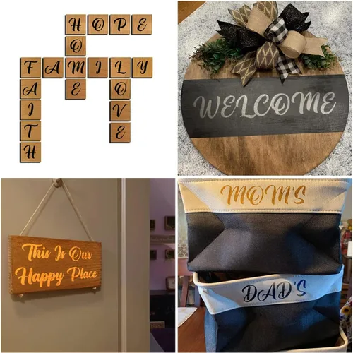 Vista 2 de Plantillas de letras del alfabeto de 1 pulgada para pintar, paquete de 70 plantillas de letras y números con letreros para pintar sobre madera