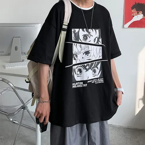 Vista 5 de CYee Camisetas gráficas de anime Dark Academia para hombre, estilo grunge, de manga corta, de gran tamaño, ropa urbana Preppy Cyberpunk Techwear