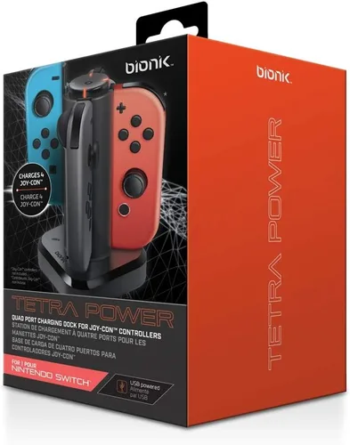 Vista 5 de Bionik Tetra Power - Nintendo Switch Joy Con Charging Dock (4 Controllers) with Built-In Cable Adjustment System and LED Charge Status Indicators
