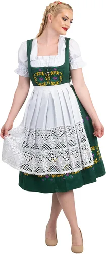 Vista 5 de Vestido largo de Oktoberfest bordado alemán verde de 3 piezas