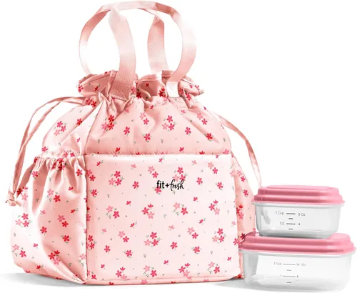 Vista 20 de Fit & Fresh Cromwell Bolsa de Almuerzo con Cordón para Mujeres, Juego Completo de Almuerzo con 2 Contenedores, Resistente a las Manchas, Resistente