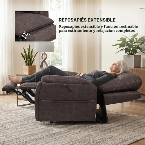 Vista 5 de EONIX Silla reclinable grande de triple motor con calor y masaje Marrón oscuro