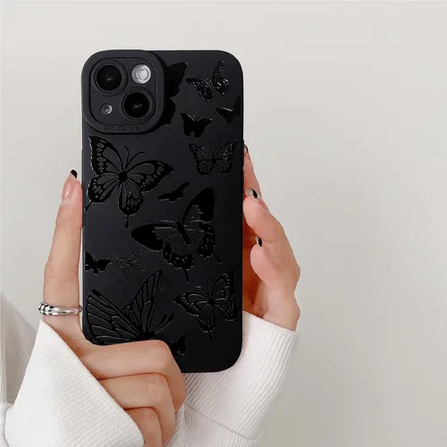 Vista 5 de Lovmooful Funda para iPhone 14 Plus, diseño de mariposa negra (mariposa) 2