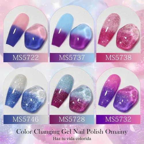 Vista 2 de Juego de esmalte de uñas en gel - Juego de esmalte de uñas con cambio de color en gel Púrpura Azul Rosa Rojo Lavanda Viento Rojo Negro con cambio