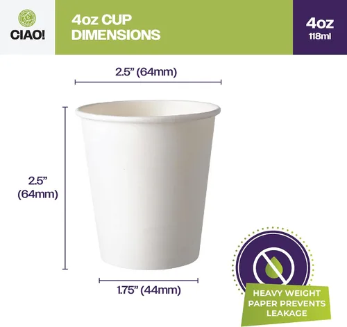 Vista 4 de CIAO! Taza de papel blanco desechable de 4 onzas, 63 mm de diámetro, 2,000