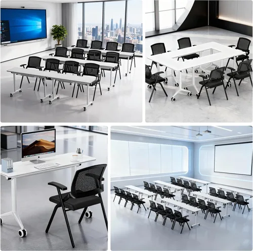 Vista 6 de Paquete de 2 sillas de oficina plegables con respaldo de malla, silla apilable para sala de conferencias, silla plegable de oficina, silla de sala