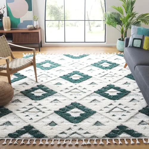 Vista 7 de SAFAVIEH Alfombra marroquí con borlas, 2 x 3 pies, marfil y marrón, no desprende pelusa y fácil de limpiar, textura alta y baja, ideal