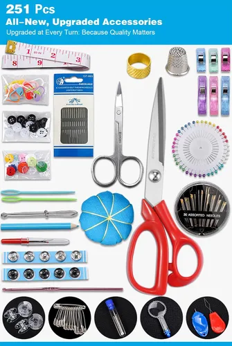 Vista 5 de Kit de costura grande para adultos: YUANHANG - Juego de 251 piezas de suministros de costura premium - Kit completo de costura de aguja e hilo