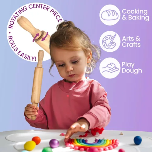 Vista 8 de Mini rodillos de 8 pulgadas para niños (paquete de 6) sin astillas, madera dura antiadherente para hornear, manualidades sensoriales, Play-Doh