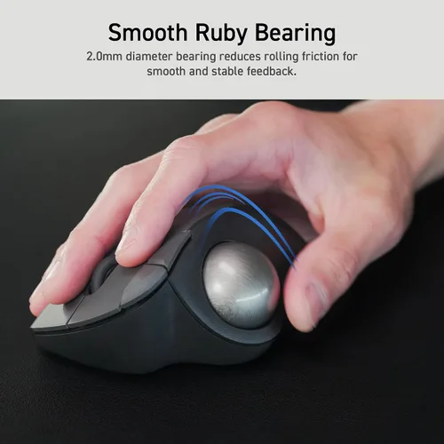 Vista 3 de ELECOM Diseño ergonómico y cómodo Trackball IST Bluetooth 5.3, seguimiento suave con rodamiento de bolas rubí, bola de 1.41 pulgadas, control