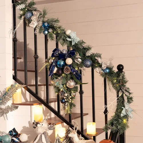 Vista 5 de Valery Madelyn Guirnalda de Navidad preiluminada de 1.8 m con luces para repisa de chimenea, guirnalda de Navidad iluminada para exteriores