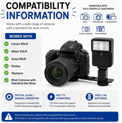 Vista 8 de Tronixpro Flash de cámara digital con soporte de zapata para cámaras y videocámaras Sony, Nikon, Canon, Pentax, Olympus y más