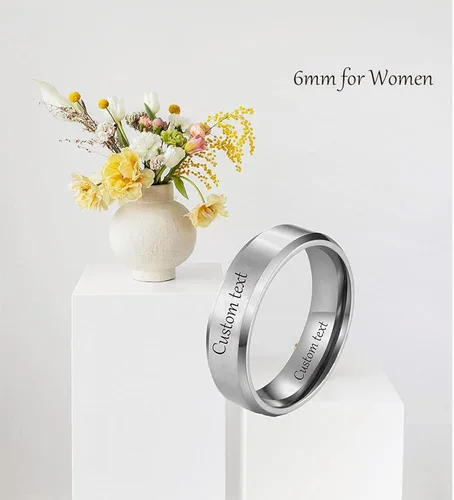 Vista 3 de Anillos personalizados a juego para parejas, anillos de promesa de acero inoxidable para parejas, con 2 anillos grabados dentro y fuera para hombres