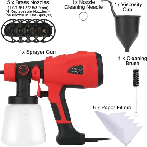 Vista 6 de Moclever - Pulverizador de pintura eléctrico Hvlp de alta potencia con recipiente de 27.1 fl oz, 5 boquillas de cobre y 3 patrones y filtro
