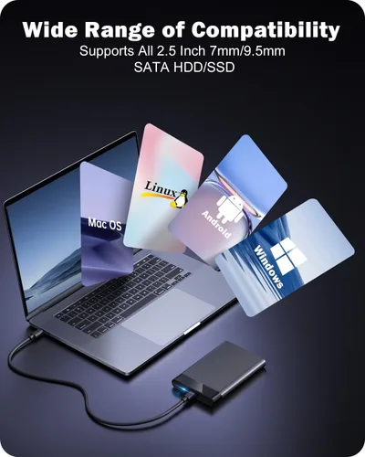 Vista 6 de POSUGEAR Carcasa para disco duro externo de 2.5 pulgadas, 6Gbps USB C 3.1 Gen 2 a SATA III carcasa para disco duro externo sin herramientas